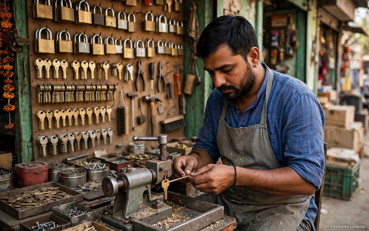 Locksmith making keys under PM Vishwakarma Yojana